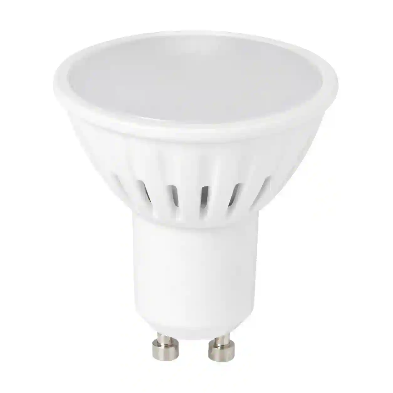 Bílá LED žárovka GU10 s matným krytem a bajonetovou paticí